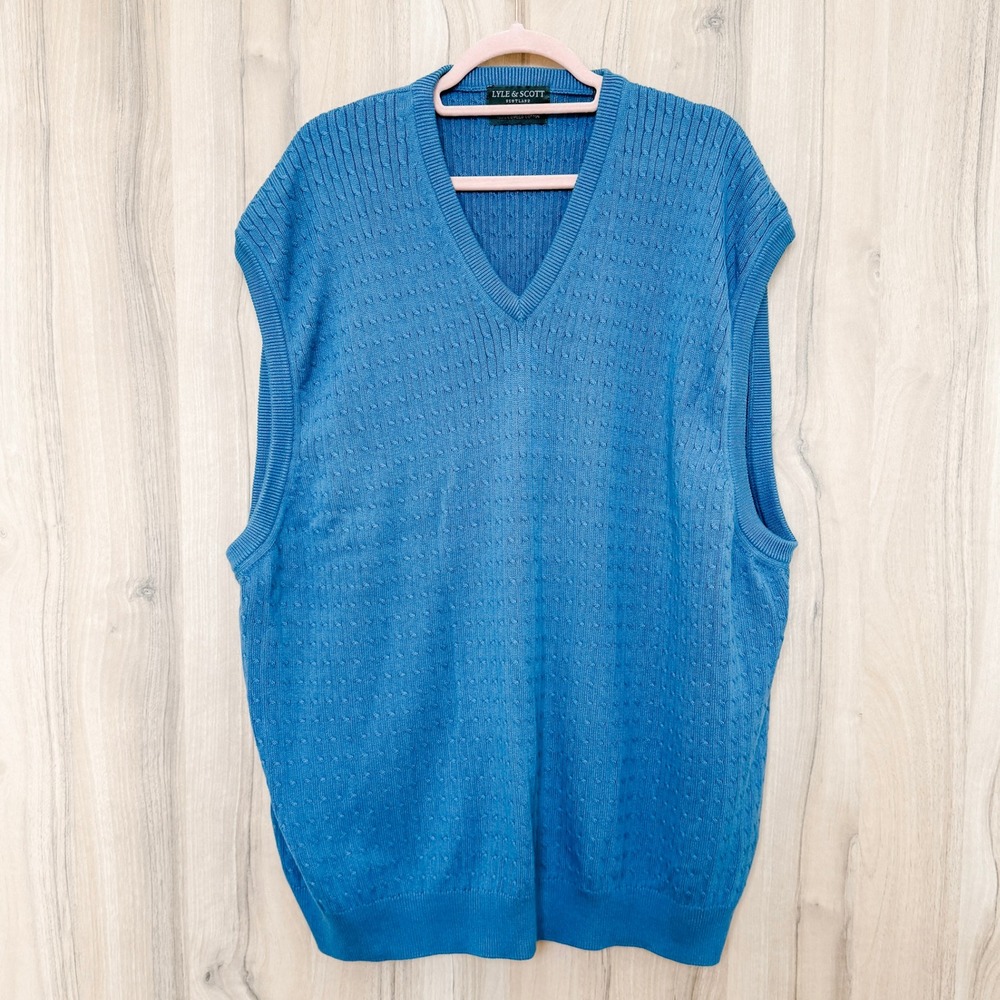 Lyle & Scott Mens Cable‎ Knit Sweater Vest Size XXL Blue Preppy Classic Office